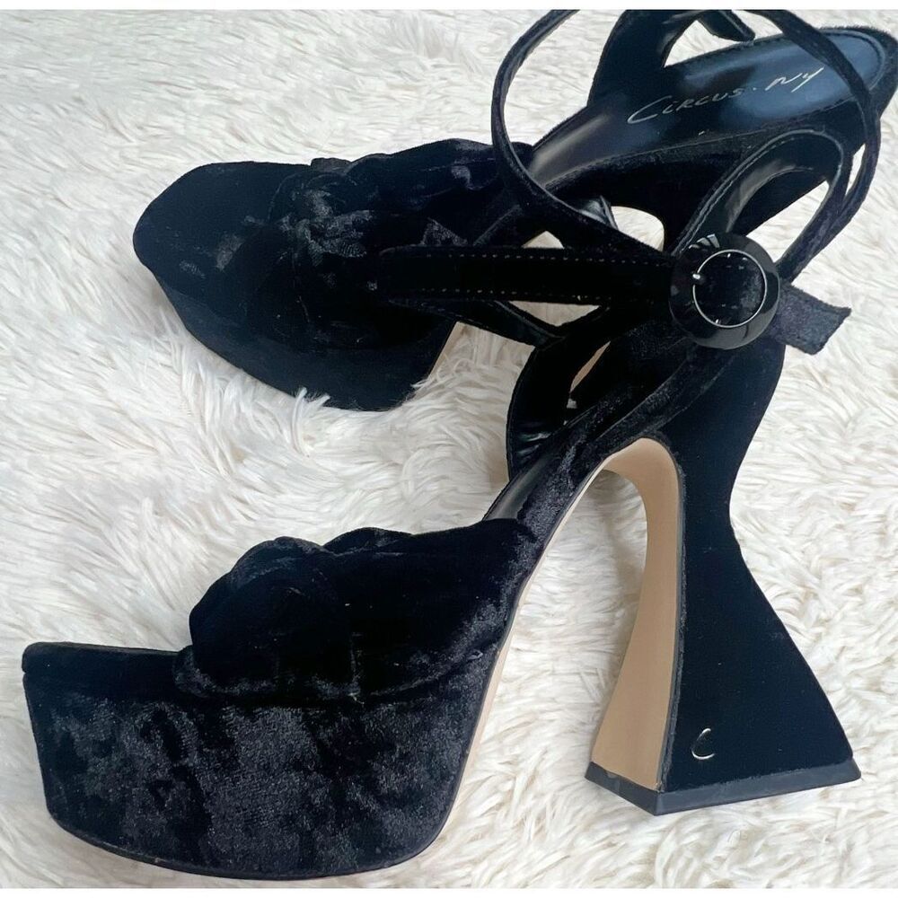 Circus by Sam Edelman Audrea Black Velvet Platform Sandal Size 8.5 New - Picture 4 of 7
